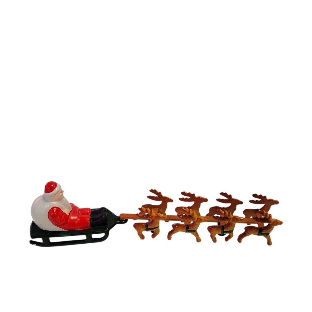 Department 56 Santa & Reindeer 2 Piece Figurine Set NOS Village Vintage Metal